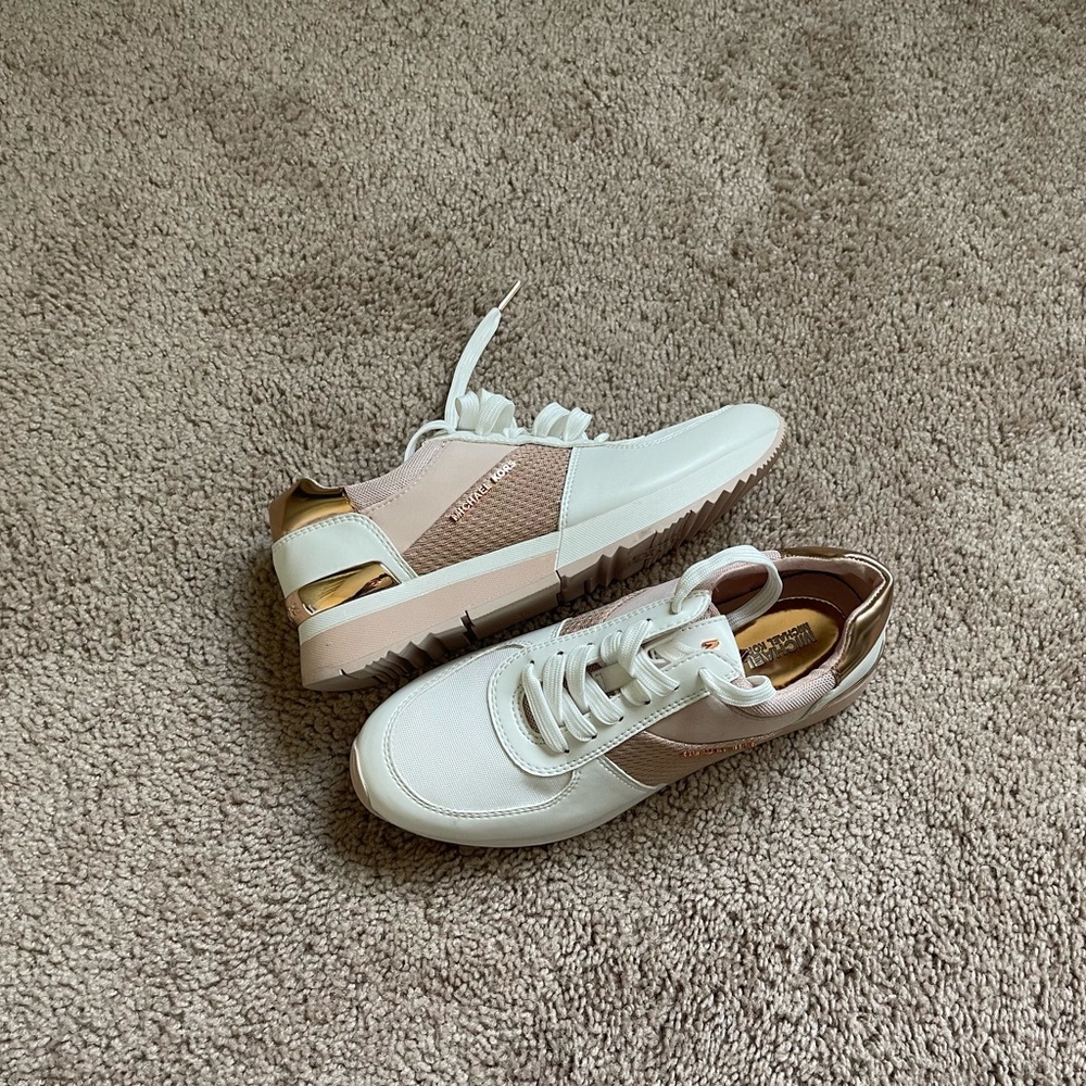 Michael Kors Women's White and Pink Sneakers